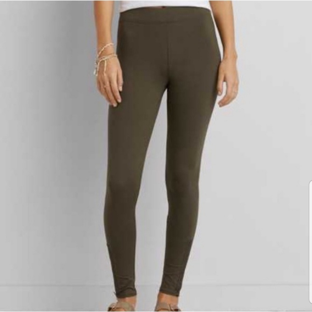 AEO Hi Rise Leggings Olive Green Zip Ankle Size Large - Picture 1 of 6